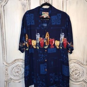 Men’s Paradise Found Vintage Vacation Tropical Mixed Drink Graphic Button Down